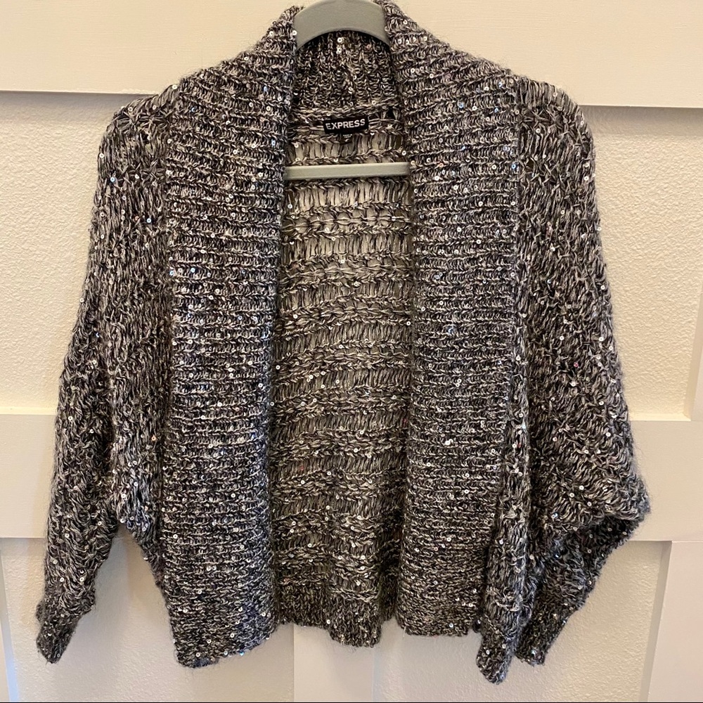Express Sweater Cardigan Silver Sequin Size M